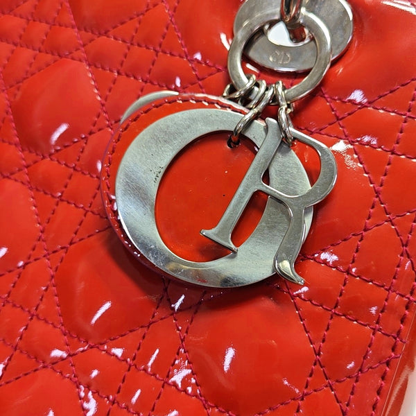 Authenticated pre-owned  Lady Dior Medium Patent Leather Red - Shoulder Bag at Looply