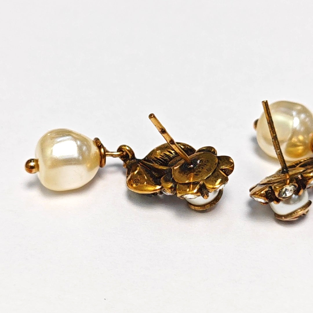 Authenticated pre-owned  Gold-tone Metal Synthetic Crystal Faux Pearl Earring - Earrings at Looply
