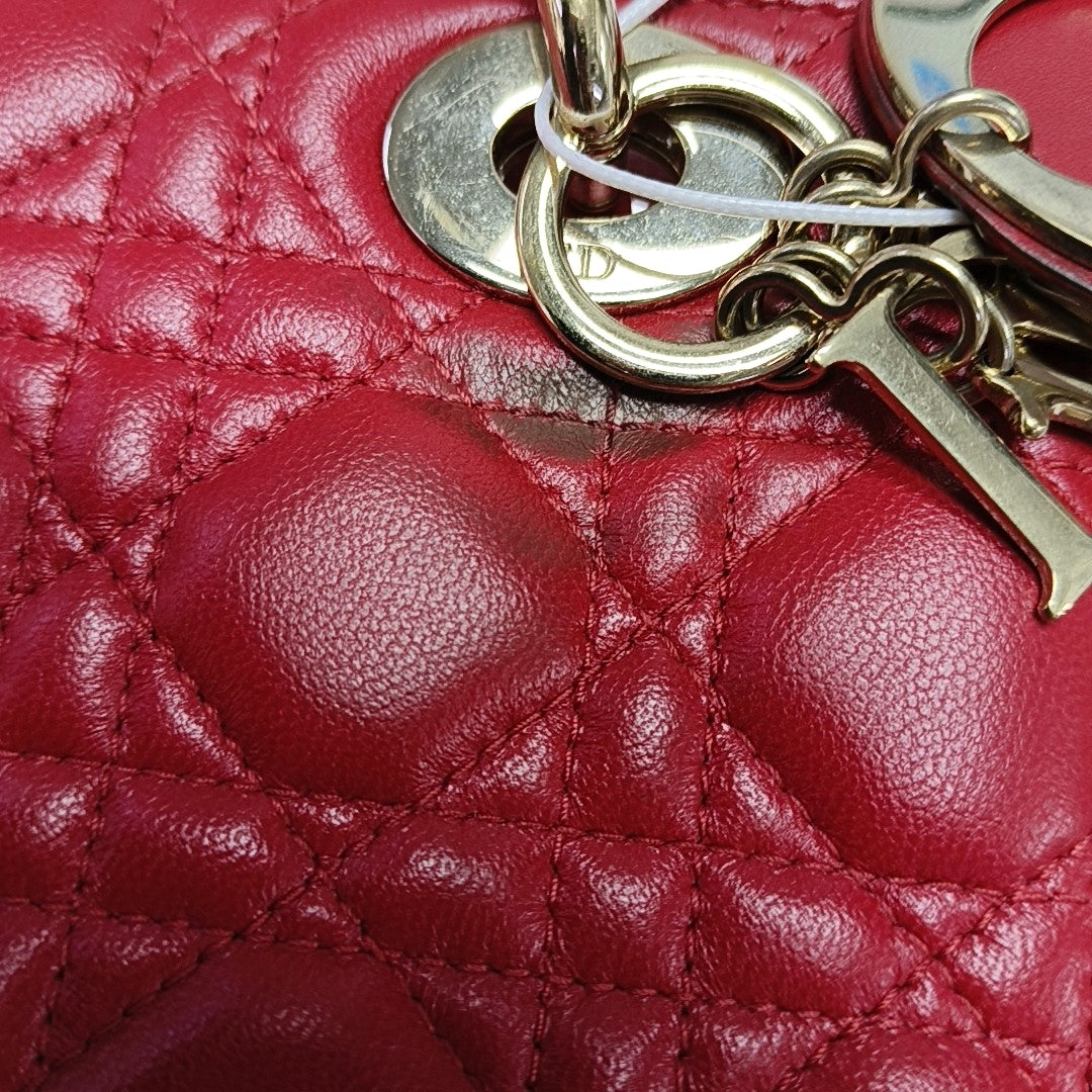 Authenticated pre-owned  Lady Dior Lambskin Red - Shoulder Bag at Looply