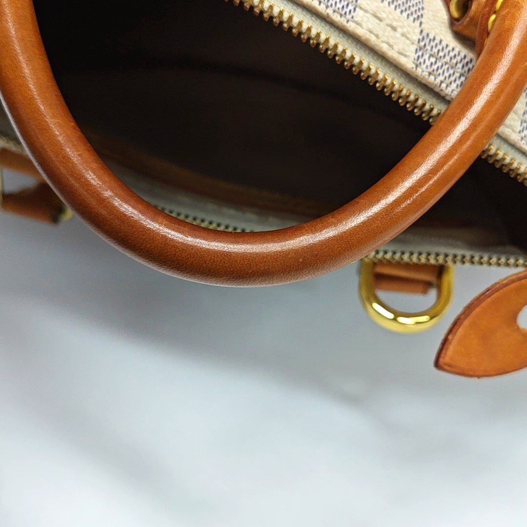 Authenticated pre-owned  Speedy 30 Damier Azur Coated Canvas White - Top Handle Bag at Looply