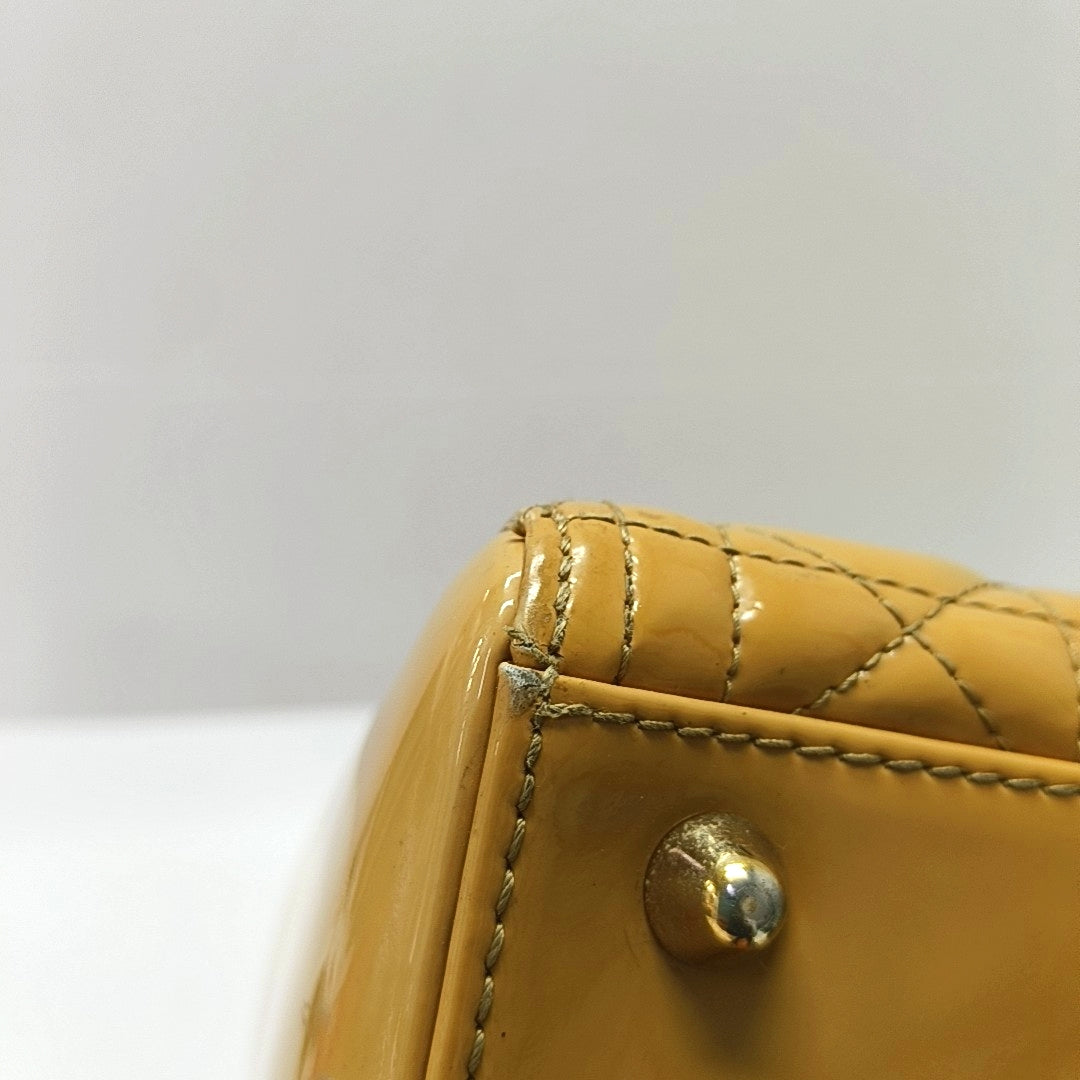 Authenticated pre-owned  Lady Dior Large Patent Leather Yellow - Top Handle Bag at Looply