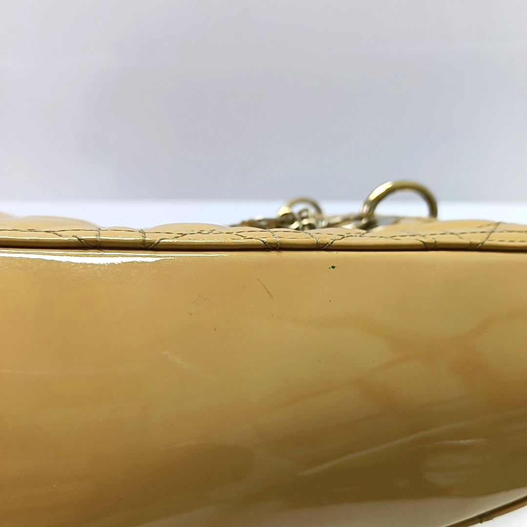 Authenticated pre-owned  Lady Dior Large Patent Leather Yellow - Top Handle Bag at Looply