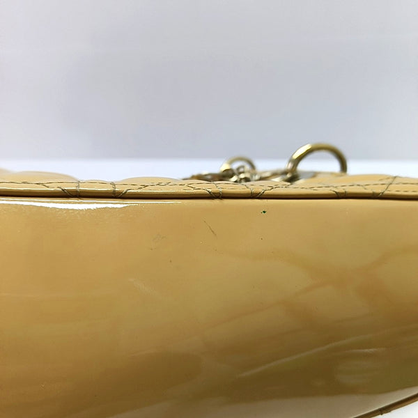 Authenticated pre-owned  Lady Dior Large Patent Leather Yellow - Top Handle Bag at Looply