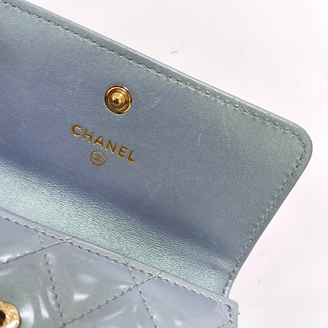 Authenticated pre-owned  Boy Chanel Quilted Patent Leather Blue Wallet - Wallet at Looply