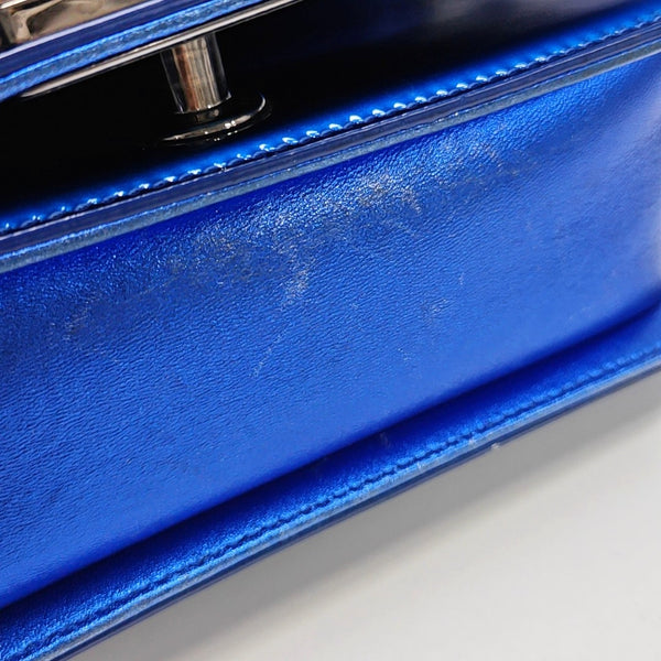 Authenticated pre-owned  Boy Chanel Small Quilted Patent Leather Blue - Shoulder Bag at Looply