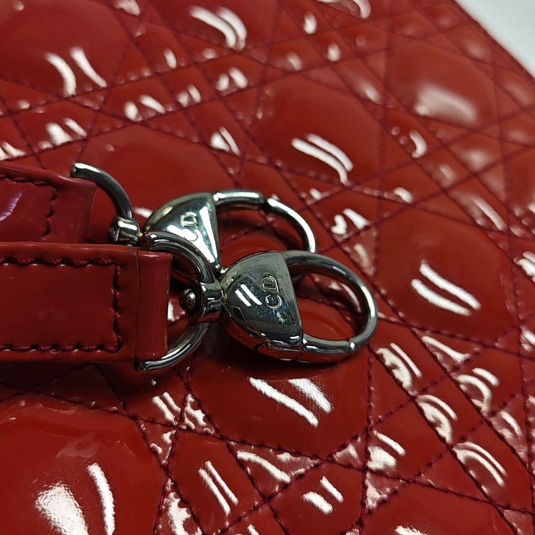 Authenticated pre-owned  Lady Dior Medium Patent Leather Red - Shoulder Bag at Looply