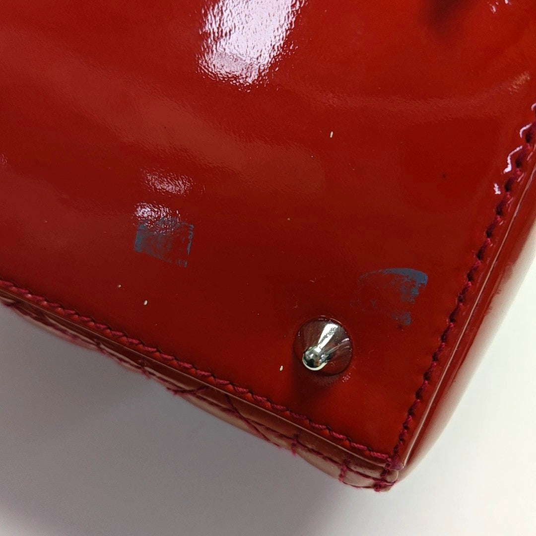 Authenticated pre-owned  Lady Dior Medium Patent Leather Red - Shoulder Bag at Looply