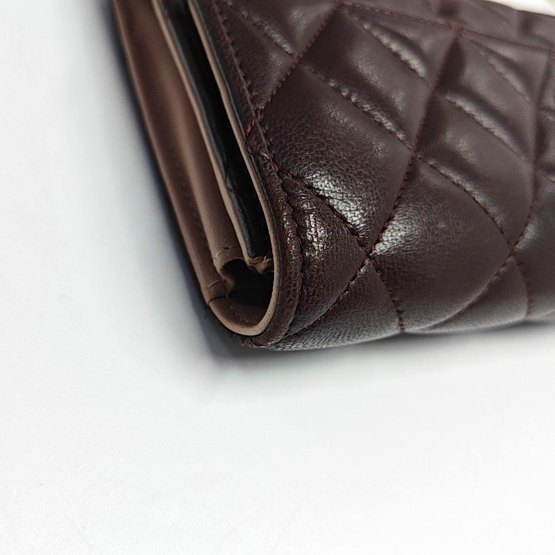 Authenticated pre-owned  Classic Flap Quilted Lambskin Burgundy Wallet - Wallet at Looply