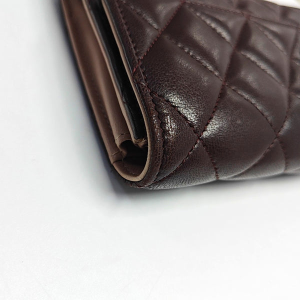 Authenticated pre-owned  Classic Flap Quilted Lambskin Burgundy Wallet - Wallet at Looply