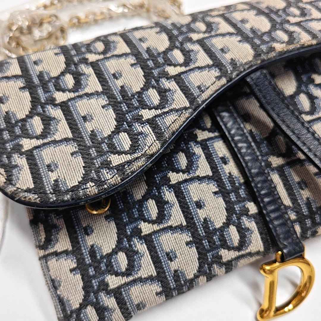 Authenticated pre-owned  Saddle Small Oblique Canvas Blue - Shoulder Bag at Looply