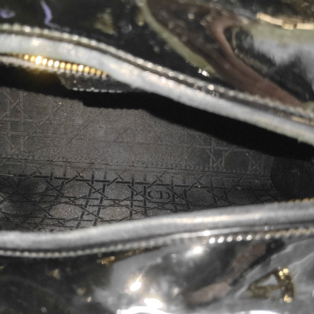 Lady Dior Medium Cannage Patent Leather Black
