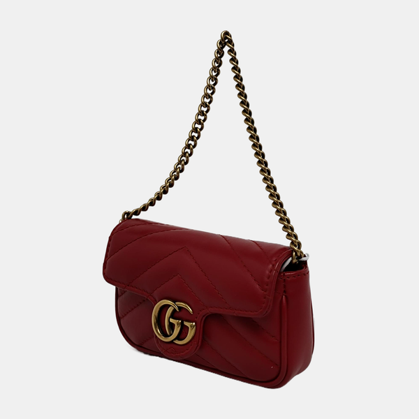 Authenticated pre-owned  GG Marmont Super Mini Calfskin Red - Top Handle Bag at Looply