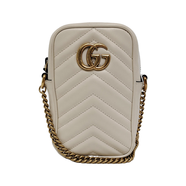 Authenticated pre-owned  GG Marmont Mini Calfskin White - Crossbody Bag at Looply