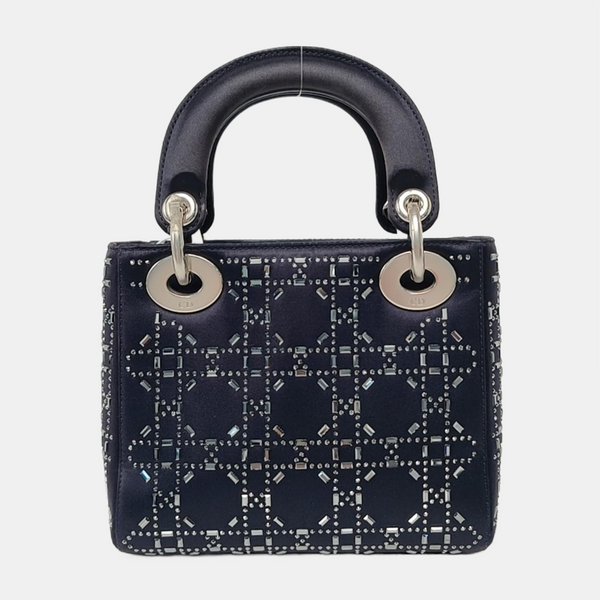 Authenticated pre-owned  Lady Dior Mini Silk Satin Blue - Crossbody Bag at Looply