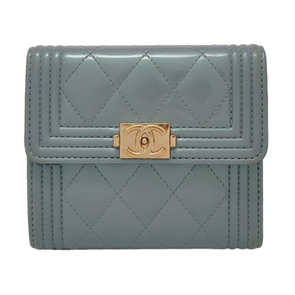 Authenticated pre-owned  Boy Chanel Quilted Patent Leather Blue Wallet - Wallet at Looply