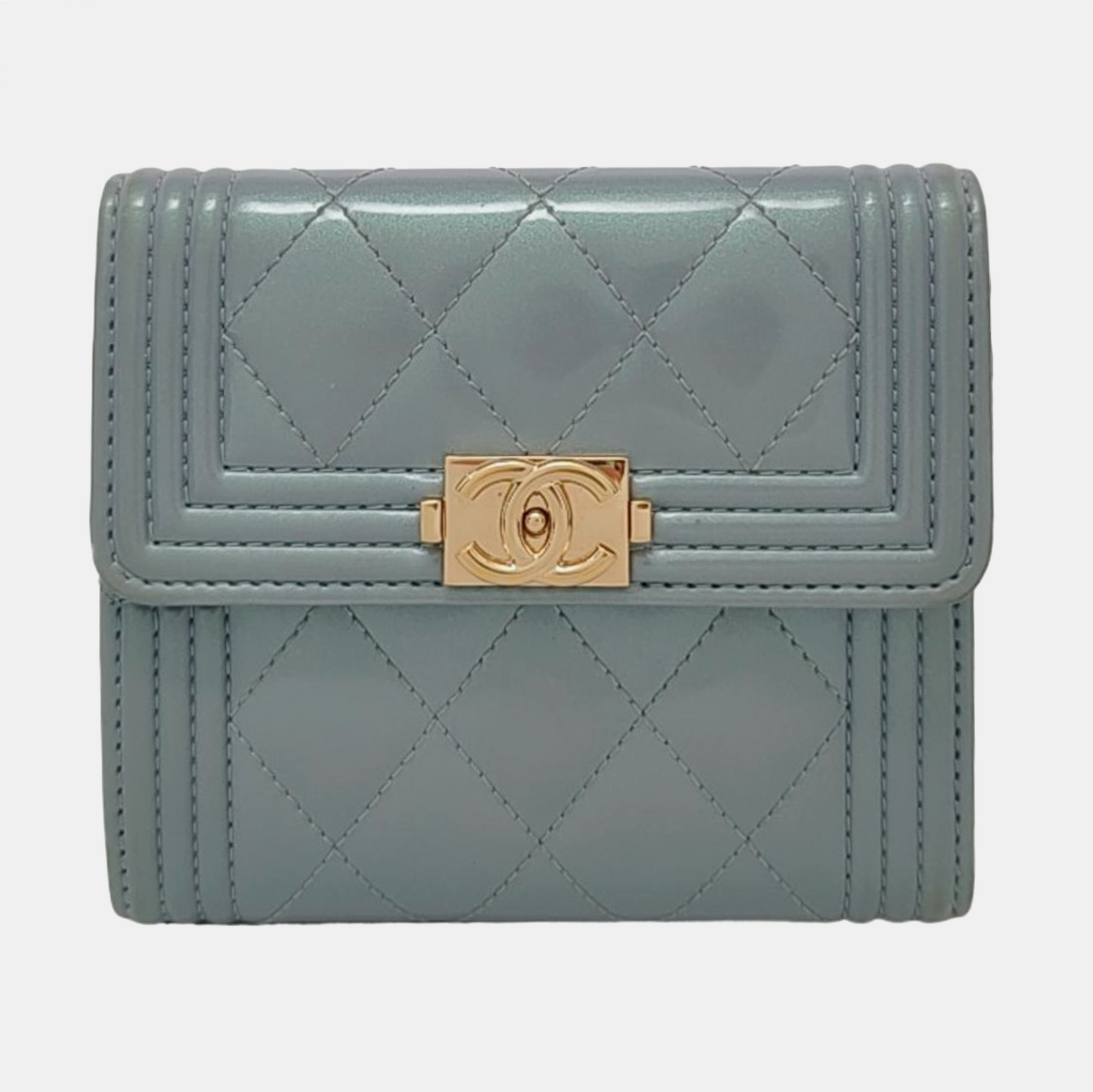 Authenticated pre-owned  Boy Chanel Quilted Patent Leather Blue Wallet - Wallet at Looply