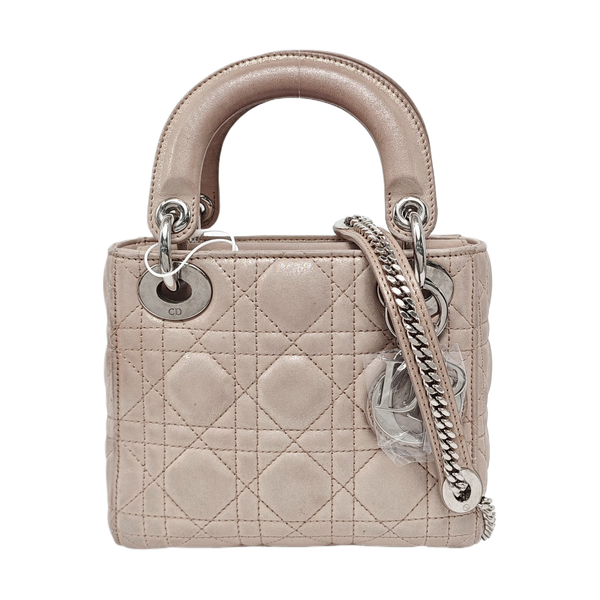 Authenticated pre-owned  Lady Dior Mini Lambskin Beige - Crossbody Bag at Looply