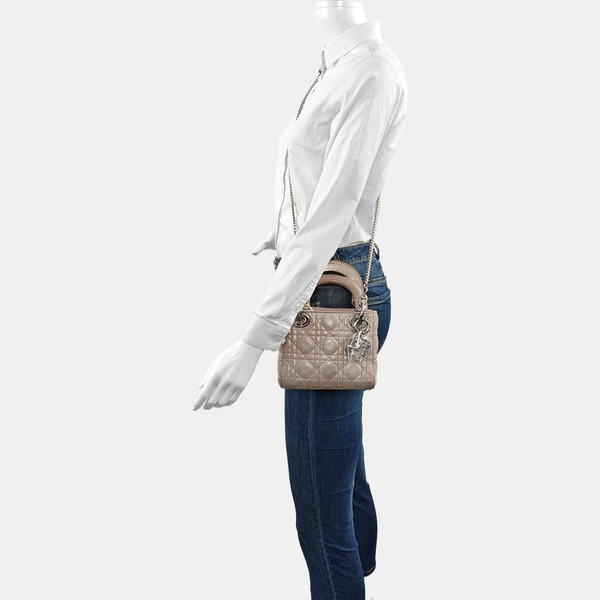 Authenticated pre-owned  Lady Dior Mini Lambskin Beige - Crossbody Bag at Looply
