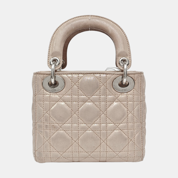 Authenticated pre-owned  Lady Dior Mini Lambskin Beige - Crossbody Bag at Looply