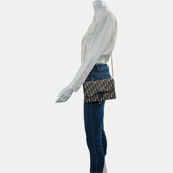 Authenticated pre-owned  Saddle Oblique Canvas Blue - Shoulder Bag at Looply