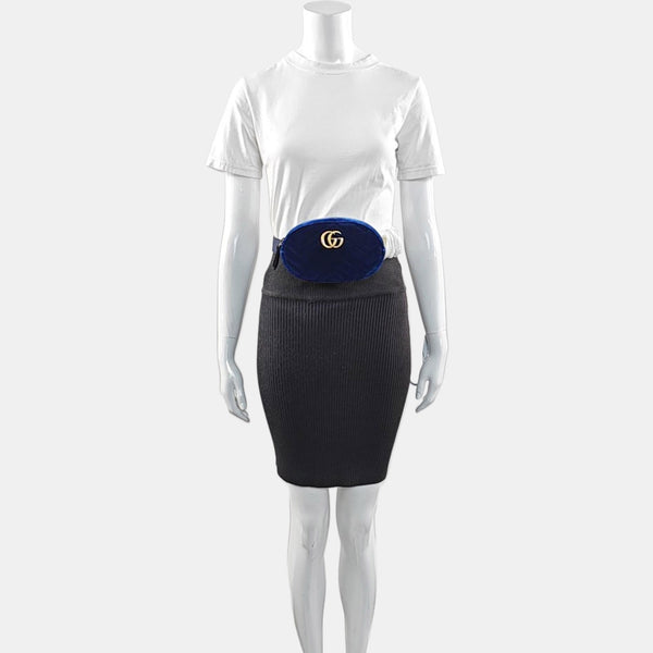 Authenticated pre-owned  GG Marmont Velvet Blue - Belt Bag at Looply
