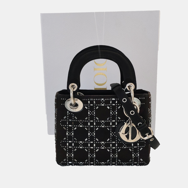 Authenticated pre-owned  Lady Dior Mini Silk Satin Black - Shoulder Bag at Looply