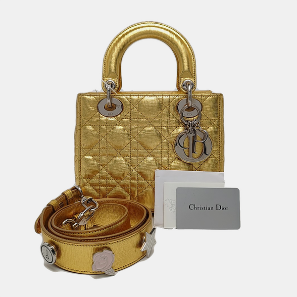 Authenticated pre-owned  Lady Dior Small Calfskin Gold - Shoulder Bag at Looply