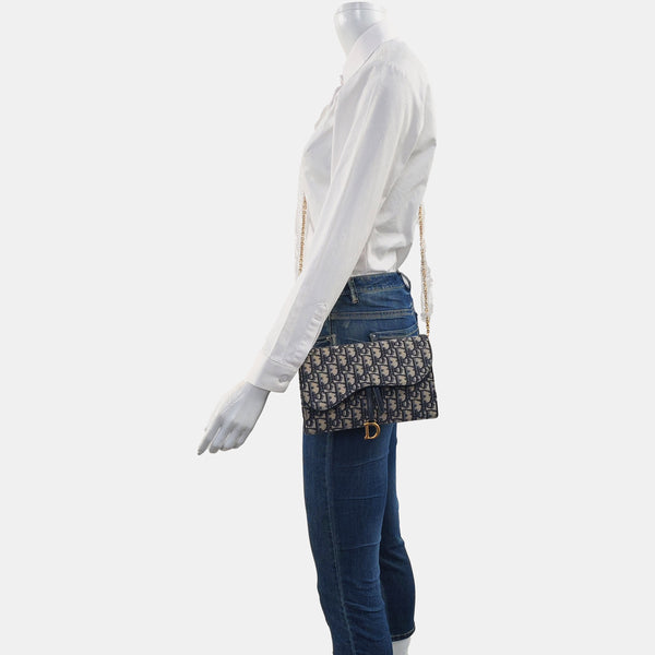 Authenticated pre-owned  Saddle Medium Oblique Canvas Blue - Shoulder Bag at Looply