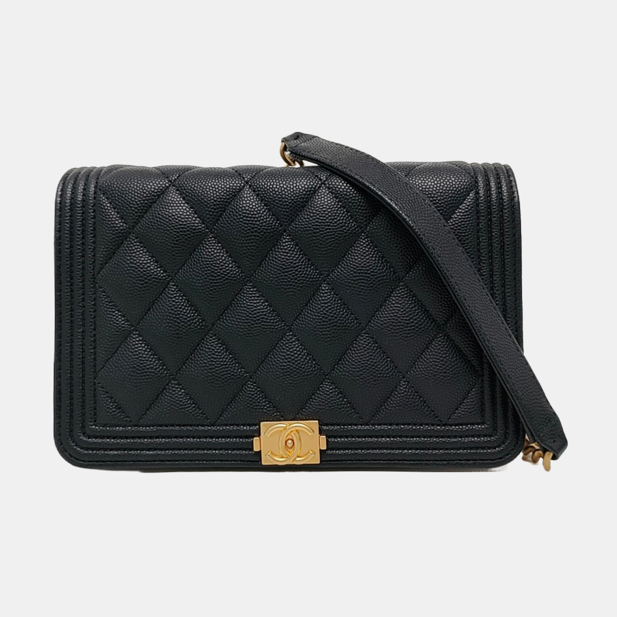 Authenticated pre-owned  Boy Chanel Quilted Grained Calfskin Black - Shoulder Bag at Looply