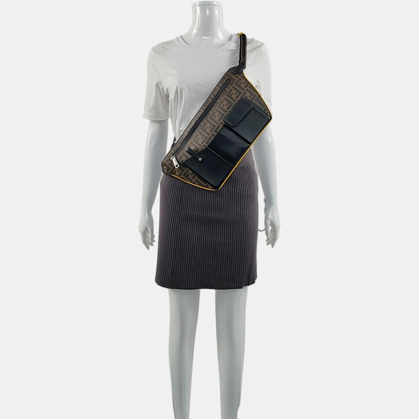 Coated Canvas Crossbody Bag Brown