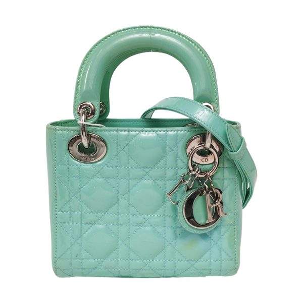 Authenticated pre-owned  Lady Dior Mini Patent Leather Green - Shoulder Bag at Looply