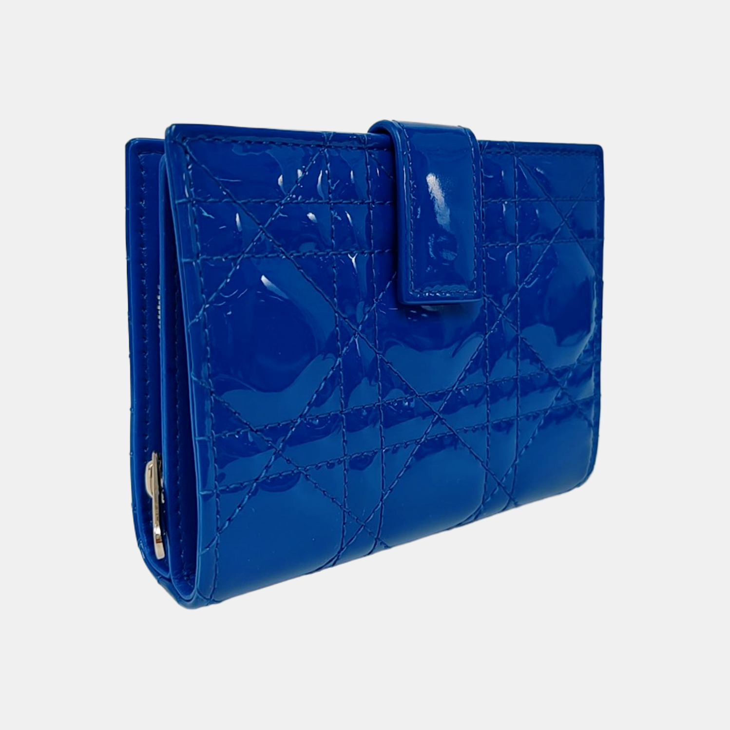 Authenticated pre-owned  Lady Dior Patent Leather Blue Card Holder - Card Holder at Looply