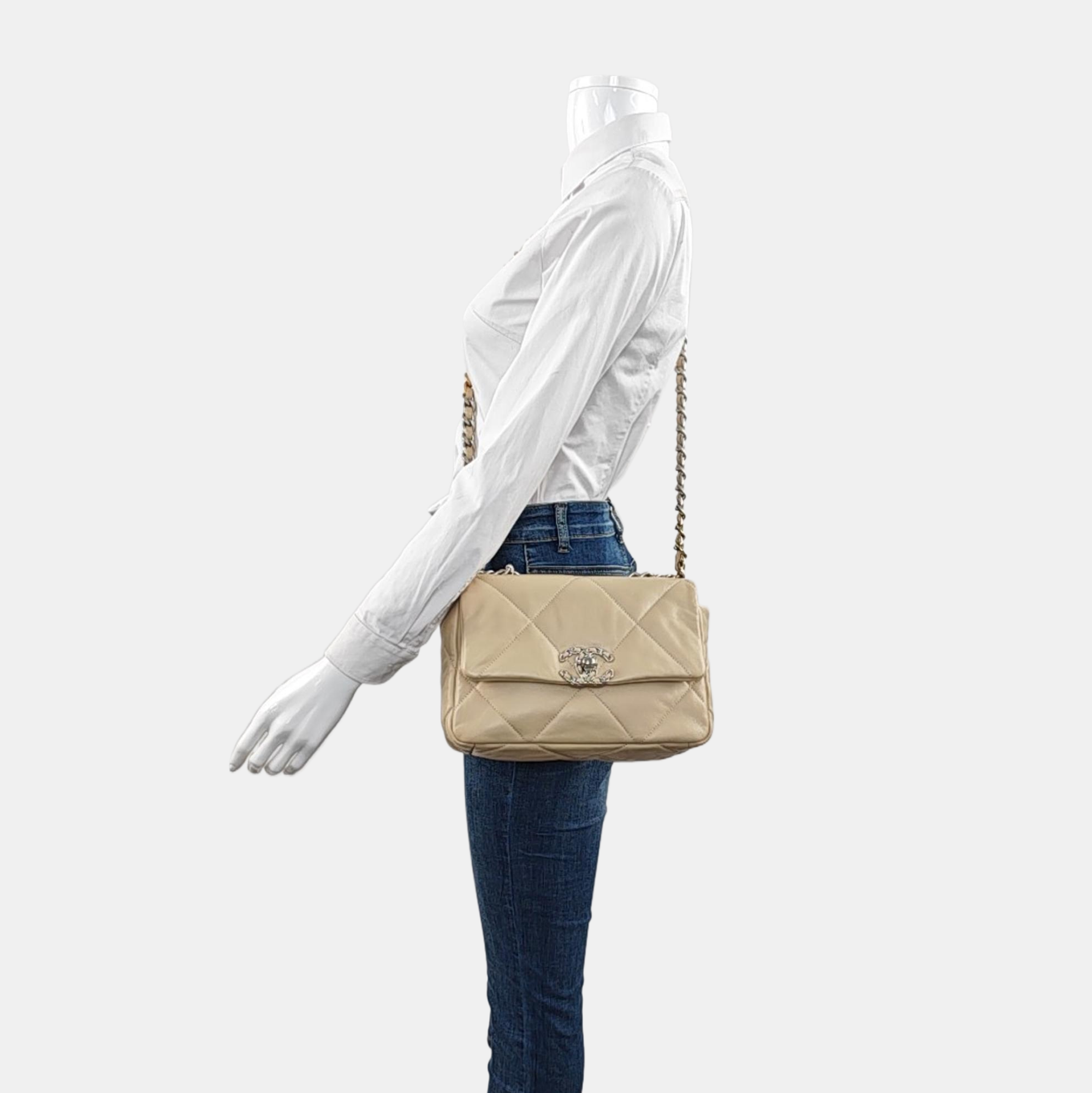 Authenticated pre-owned  Chanel 19 Quilted Lambskin Beige - Shoulder Bag at Looply