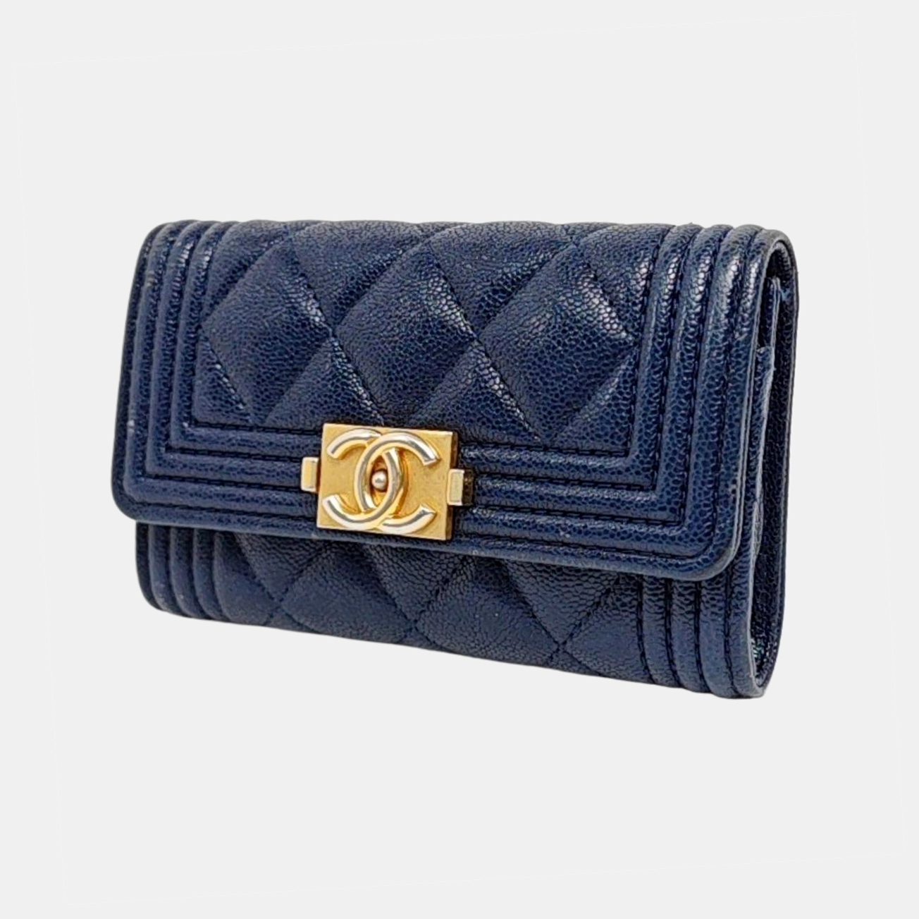 Authenticated pre-owned  Boy Chanel Quilted Grained Calfskin Blue Wallet - Wallet at Looply