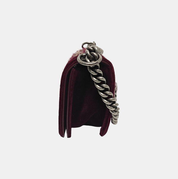 Authenticated pre-owned  Boy Chanel Small Velvet Burgundy - Shoulder Bag at Looply