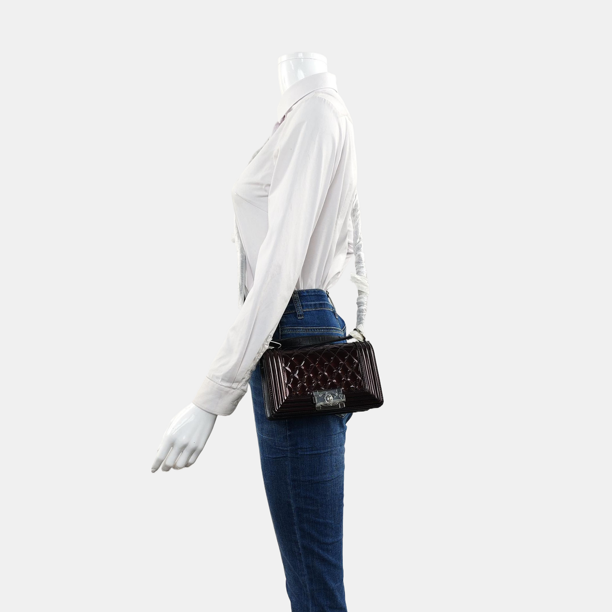 Authenticated pre-owned  Boy Chanel Small Quilted Patent Leather Black - Shoulder Bag at Looply