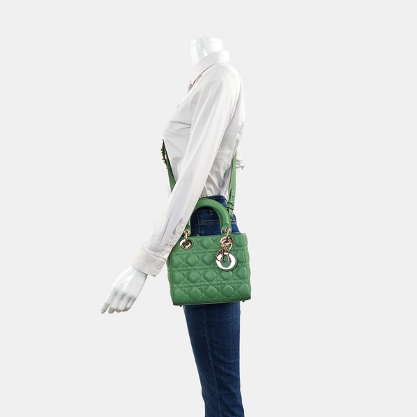 Authenticated pre-owned  Lady Dior Small Lambskin Green - Shoulder Bag at Looply