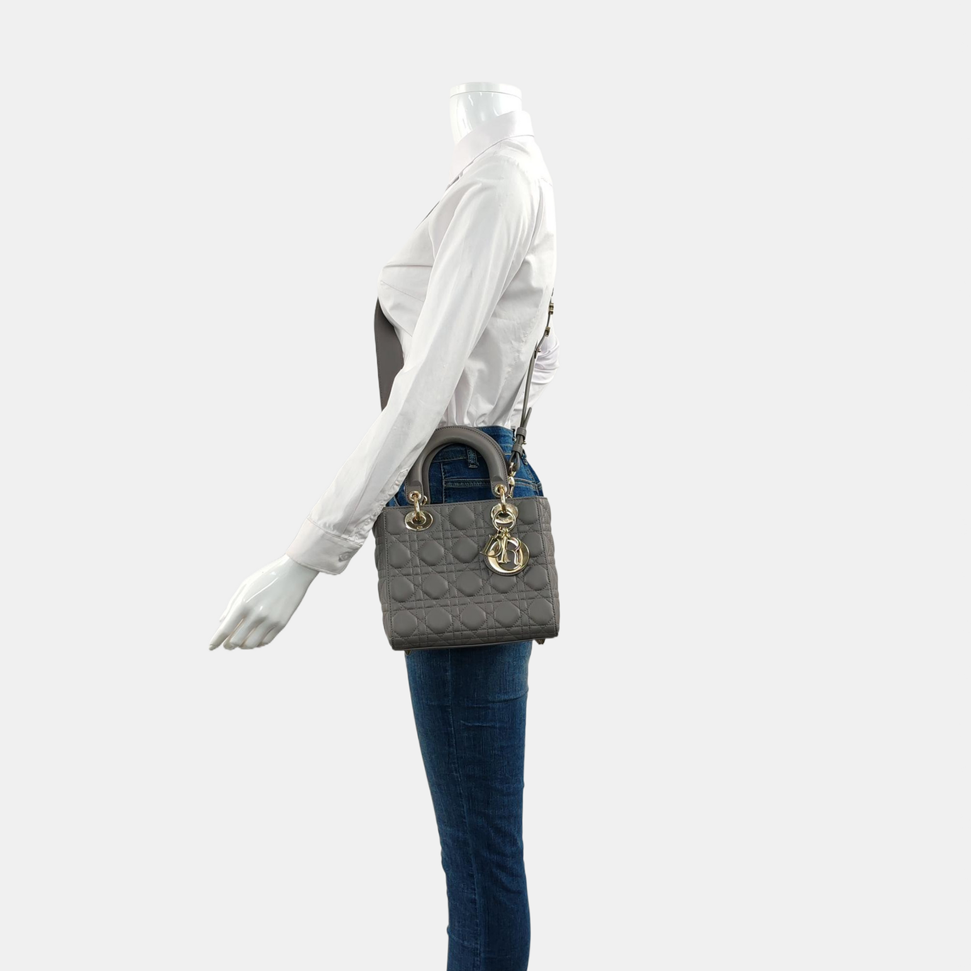 Authenticated pre-owned  Lady Dior Small Lambskin Gray - Shoulder Bag at Looply