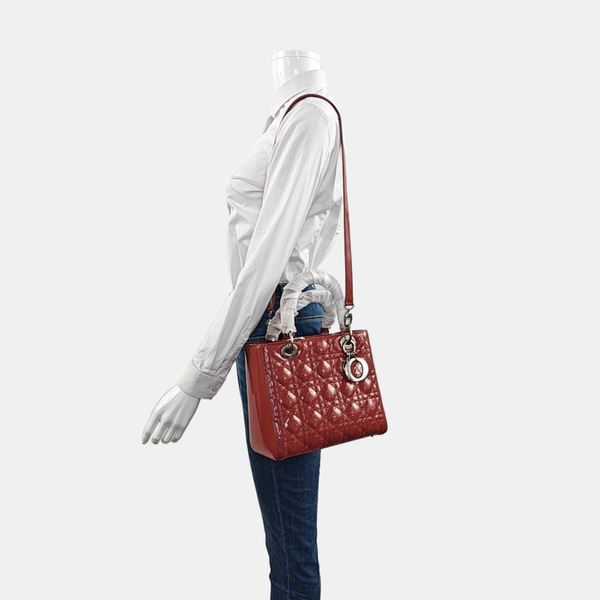 Authenticated pre-owned  Lady Dior Medium Patent Leather Red - Shoulder Bag at Looply