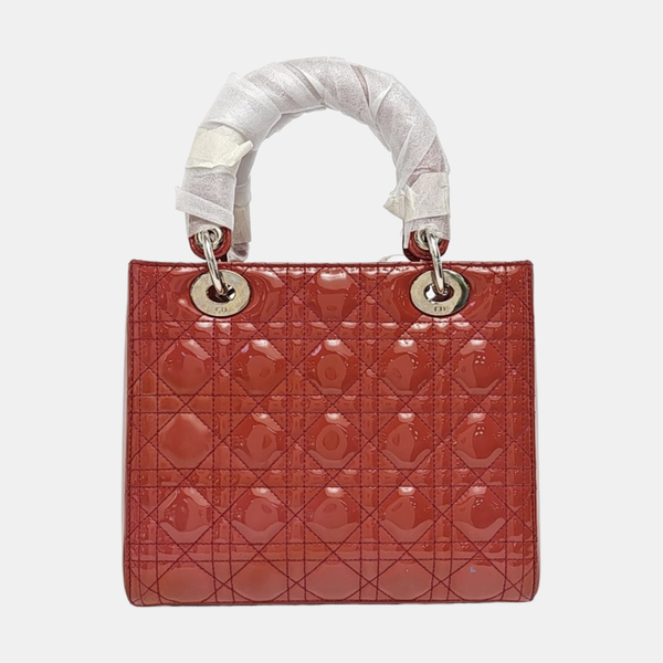 Authenticated pre-owned  Lady Dior Medium Patent Leather Red - Shoulder Bag at Looply