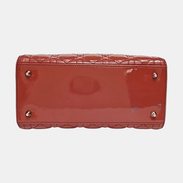 Authenticated pre-owned  Lady Dior Medium Patent Leather Red - Shoulder Bag at Looply