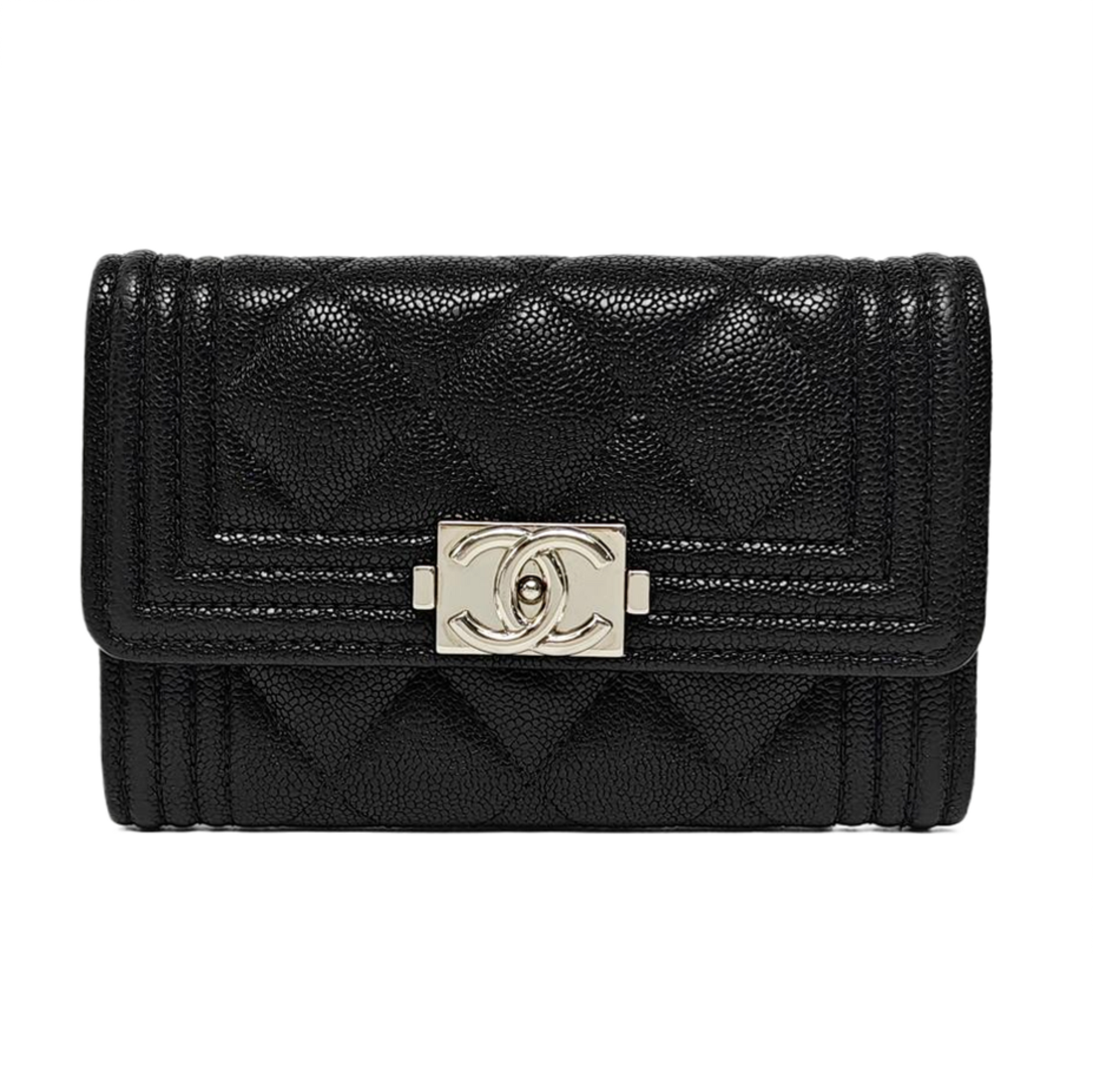 Authenticated pre-owned  Boy Chanel Quilted Grained Calfskin Black Card Holder - Card Holder at Looply
