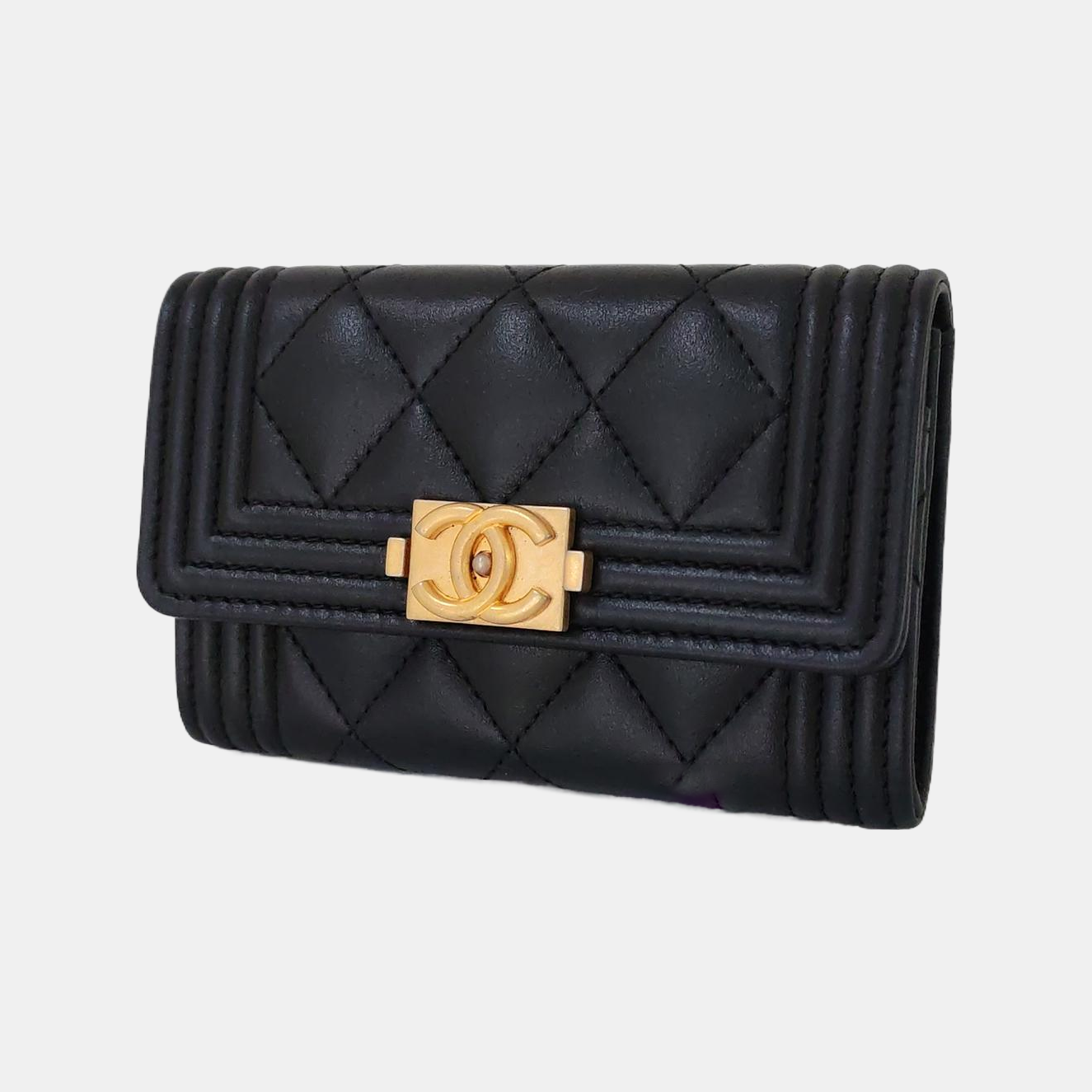 Authenticated pre-owned  Boy Chanel Quilted Lambskin Black Card Holder - Card Holder at Looply