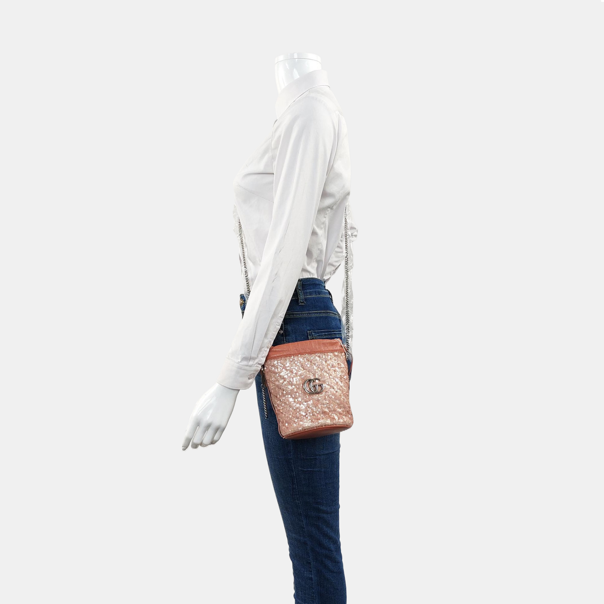 Authenticated pre-owned  GG Marmont Mini Sequins Pink - Crossbody Bag at Looply