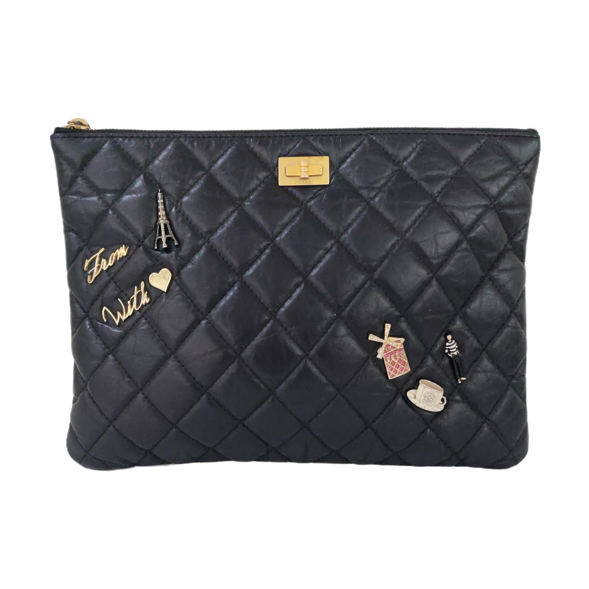 Authenticated pre-owned  2.55 East West Quilted Calfskin Black - Clutch at Looply