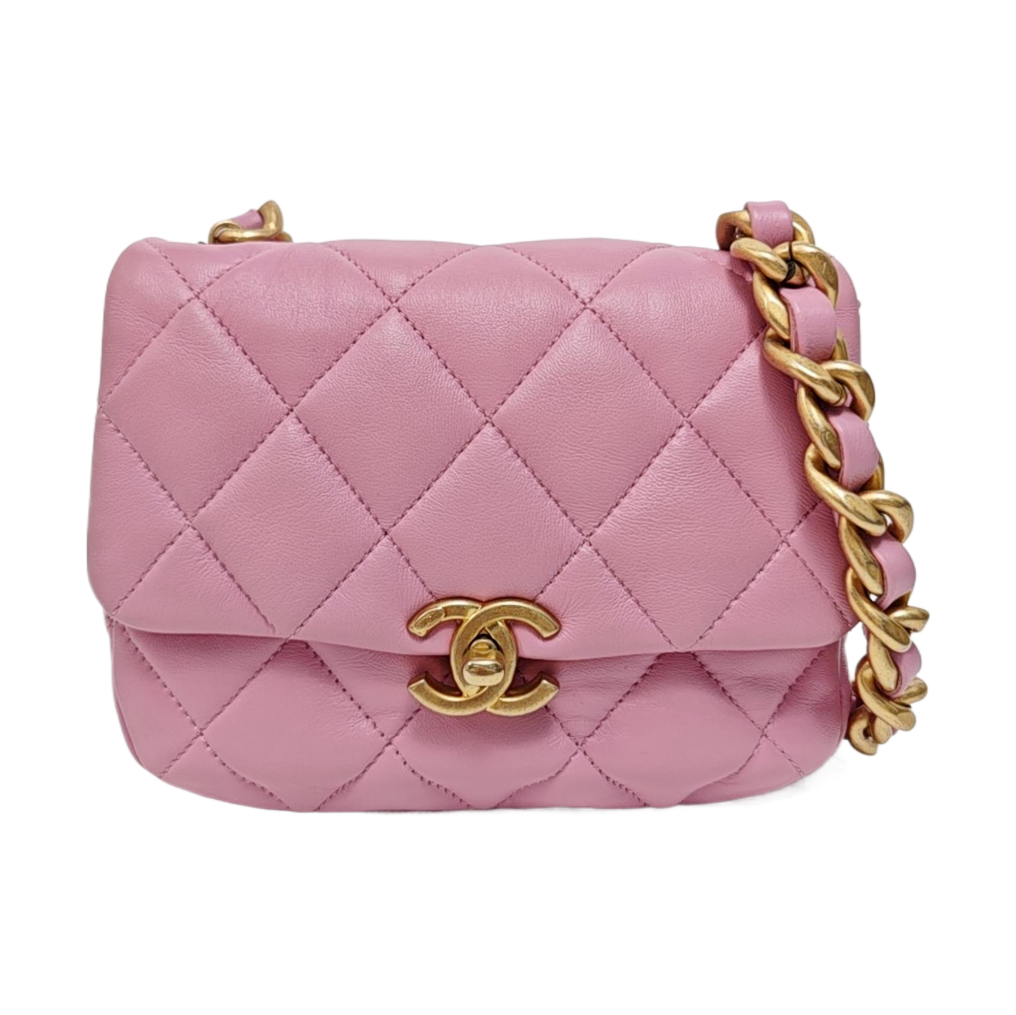 Authenticated pre-owned  Classic Flap Mini Square Quilted Lambskin Pink - Crossbody Bag at Looply