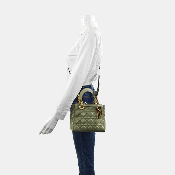 Authenticated pre-owned  Lady Dior Small Lambskin Green - Shoulder Bag at Looply