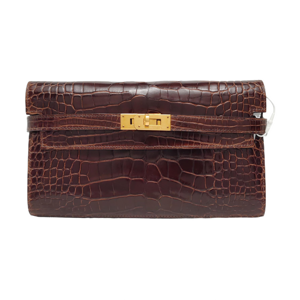 Authenticated pre-owned  Kelly Shiny Porosus Crocodile Brown Wallet - Wallet at Looply