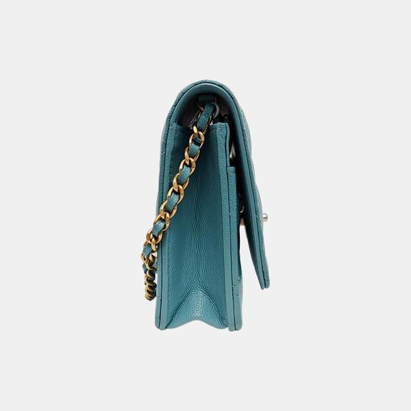 Authenticated pre-owned  Classic Flap Grained Calfskin Blue - Shoulder Bag at Looply