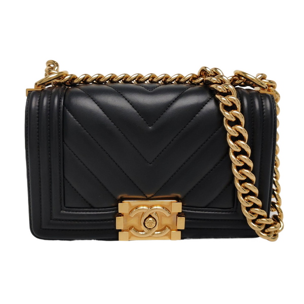 Authenticated pre-owned  Boy Chanel Small Chevron Calfskin Black - Shoulder Bag at Looply